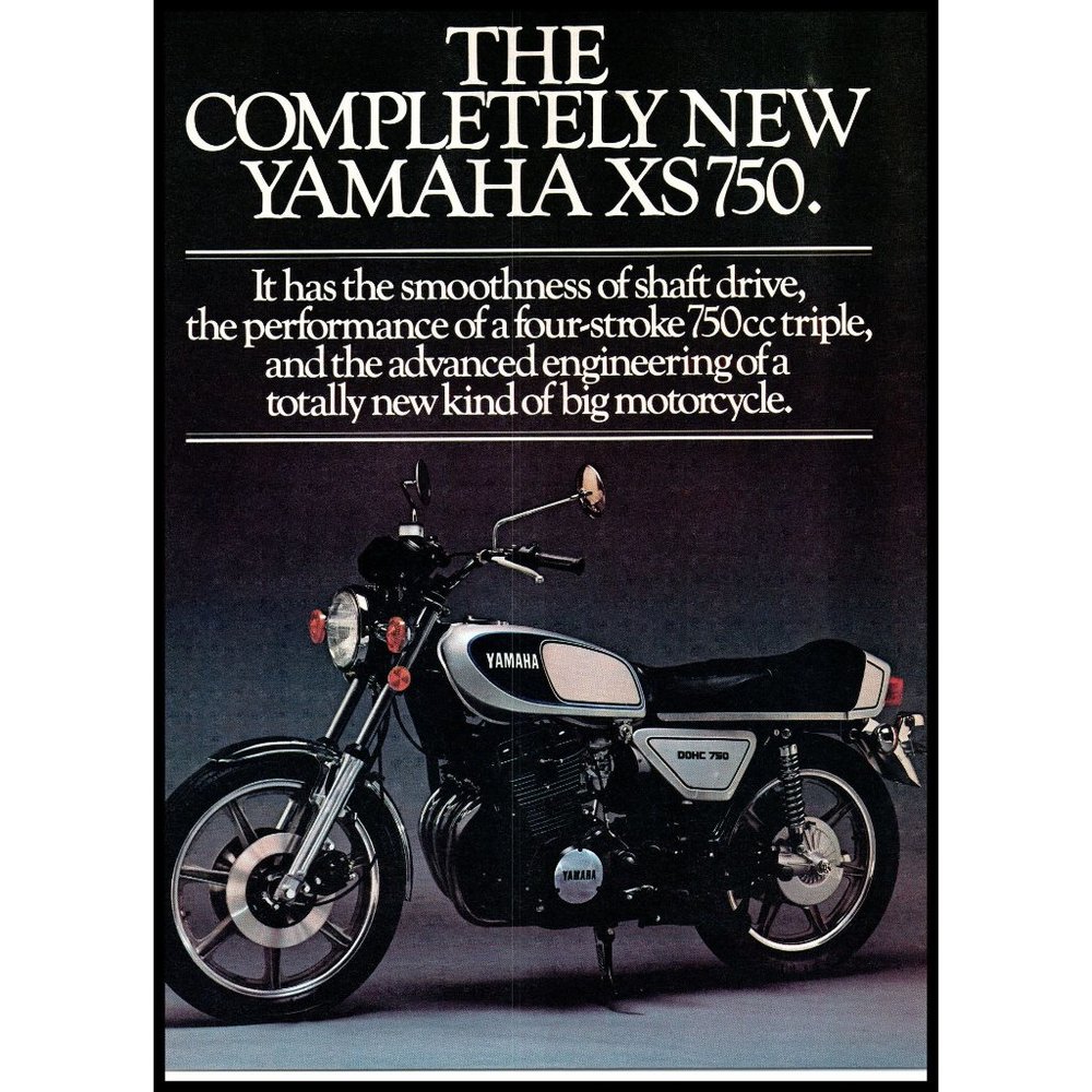 1976 Yamaha XS750 Motorcycle Cruiser Vintage Print Ad Man Cave Wall Art Photo
